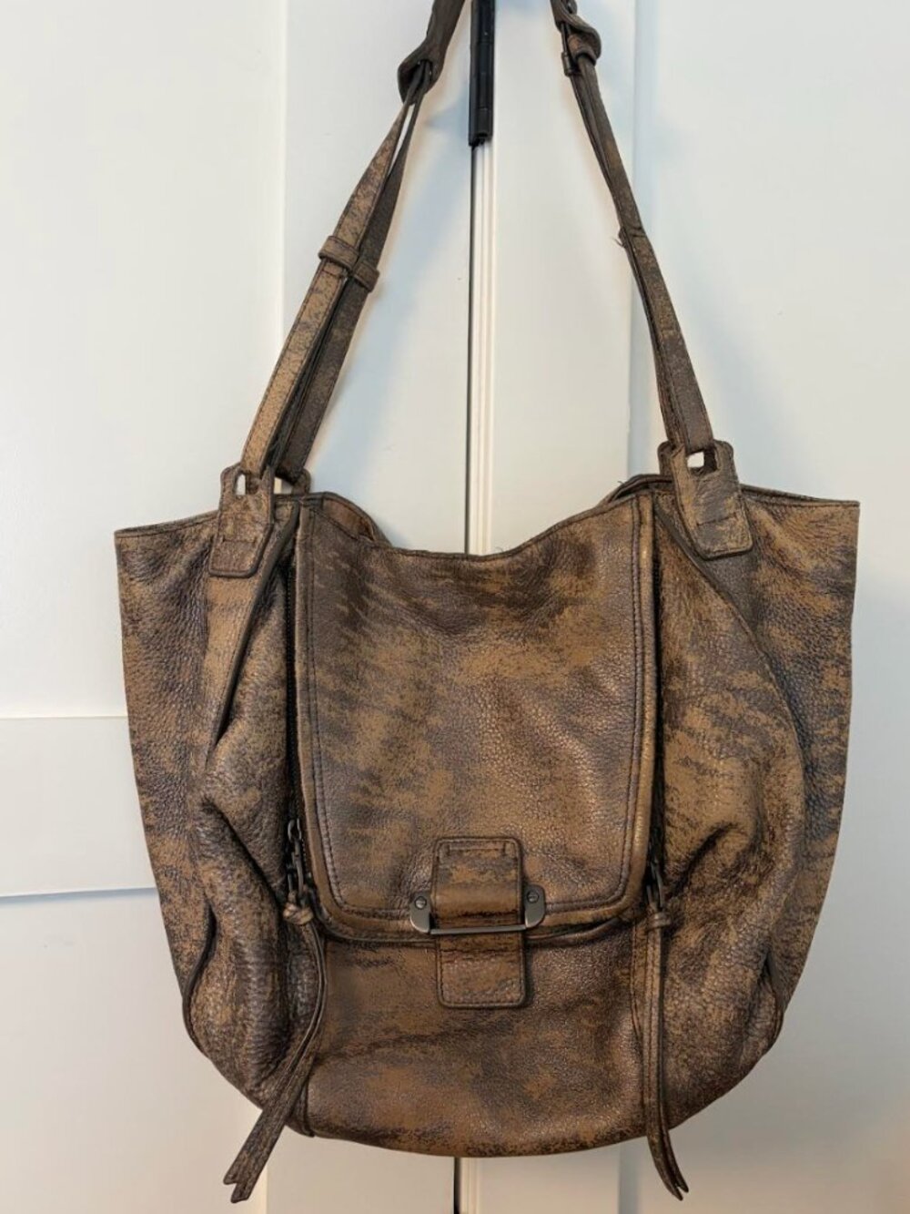 Kooba Distressed Metallic Leather Shoulder Tote Bag